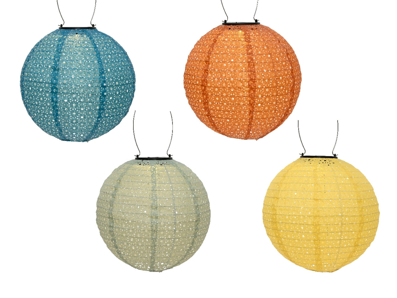 Lanterna solare in nylon diametro 25cm x altezza 23cm in 6 colori assortiti a luce fissa bianco caldo
