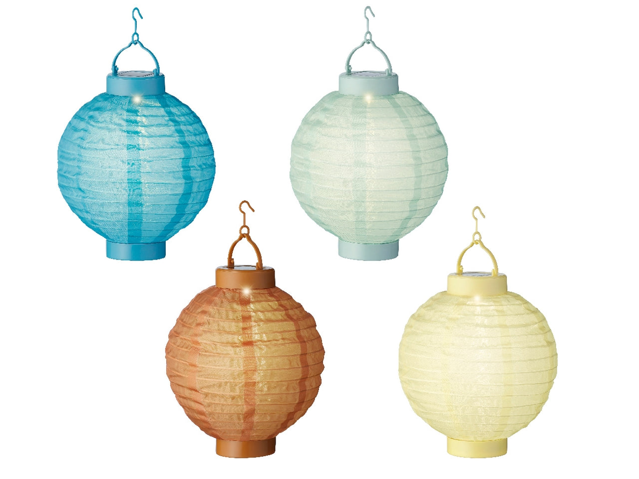 Lanterna solare in nylon diametro 20cm x altezza 23cm in 4 colori assortiti a luce fissa bianco caldo