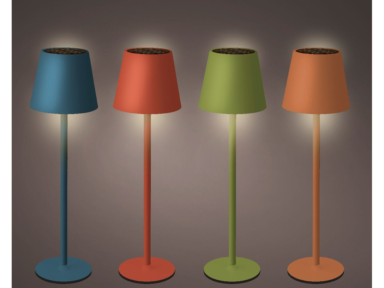 Lampada da tavolo solare a luce fissa in metallo diametro 11cm x 37cm luce bianco caldo in 4 colori assortiti