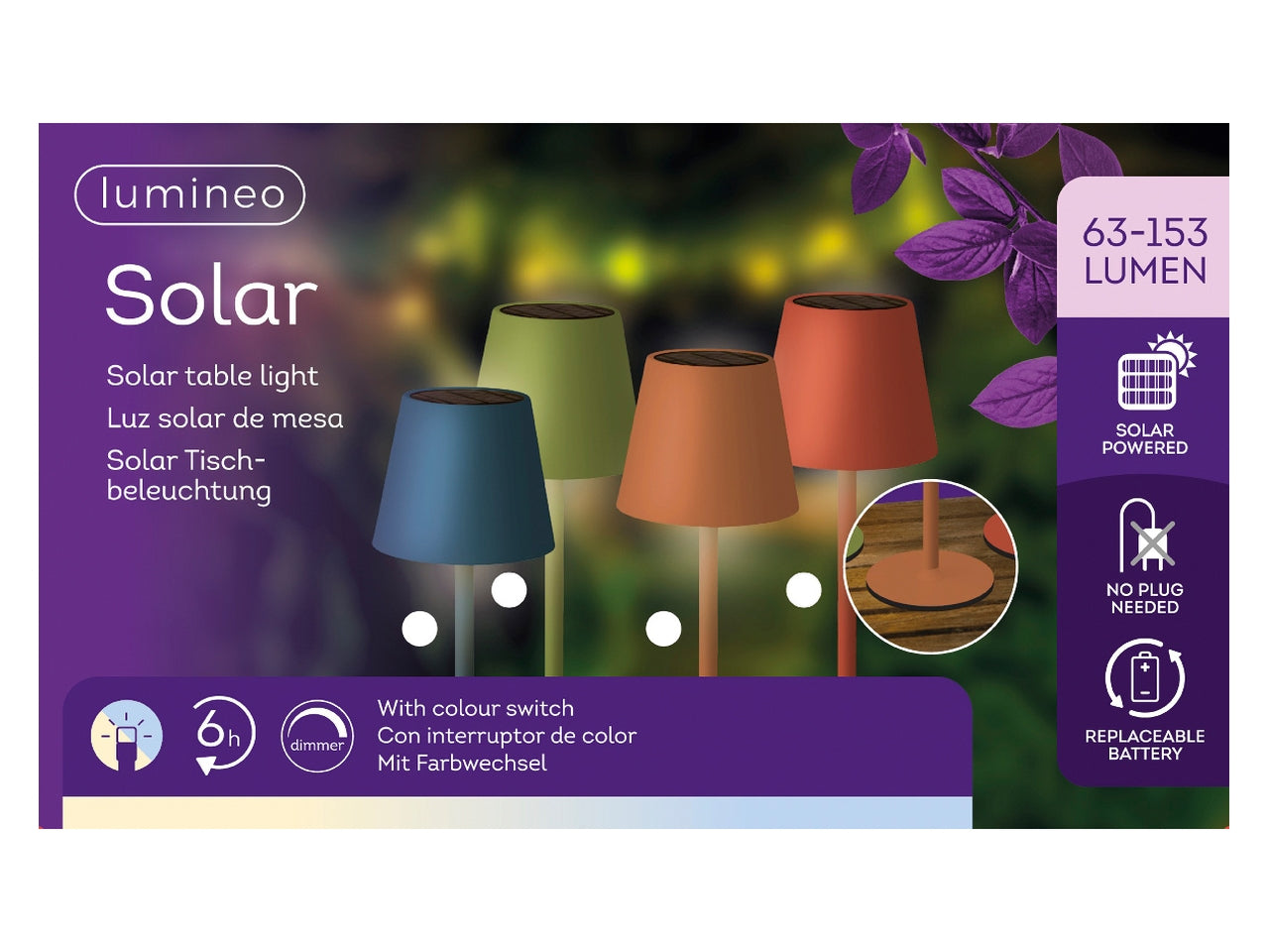Lampada da tavolo solare a luce fissa in metallo diametro 11cm x 37cm luce bianco caldo in 4 colori assortiti