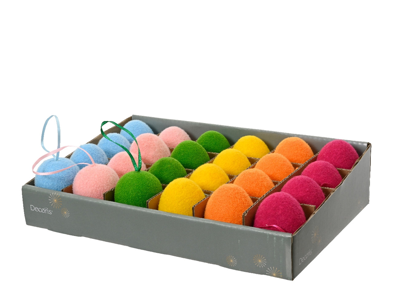 Appendino uovo floccato diametro 5,5cm x altezza 7,5cm in 6 colori assortiti
