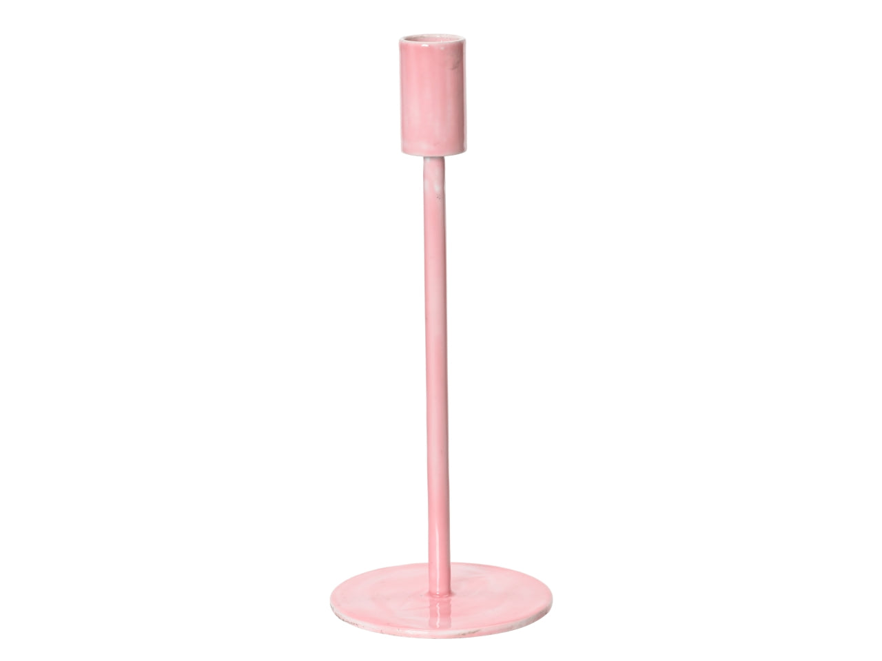 Portacandele moderno in alluminio smaltato lucido color rosa pesca, 22,5x9 cm- Kaemingk