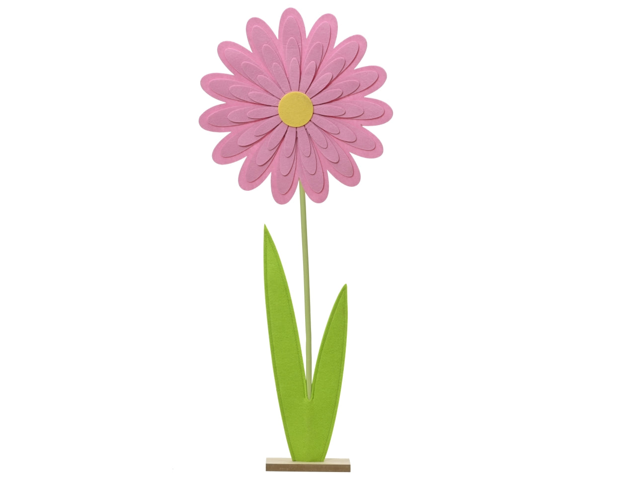 Fiore di feltro con petali rosa scuro con stelo in mdf e base in legno 7x39,5xh.92cm