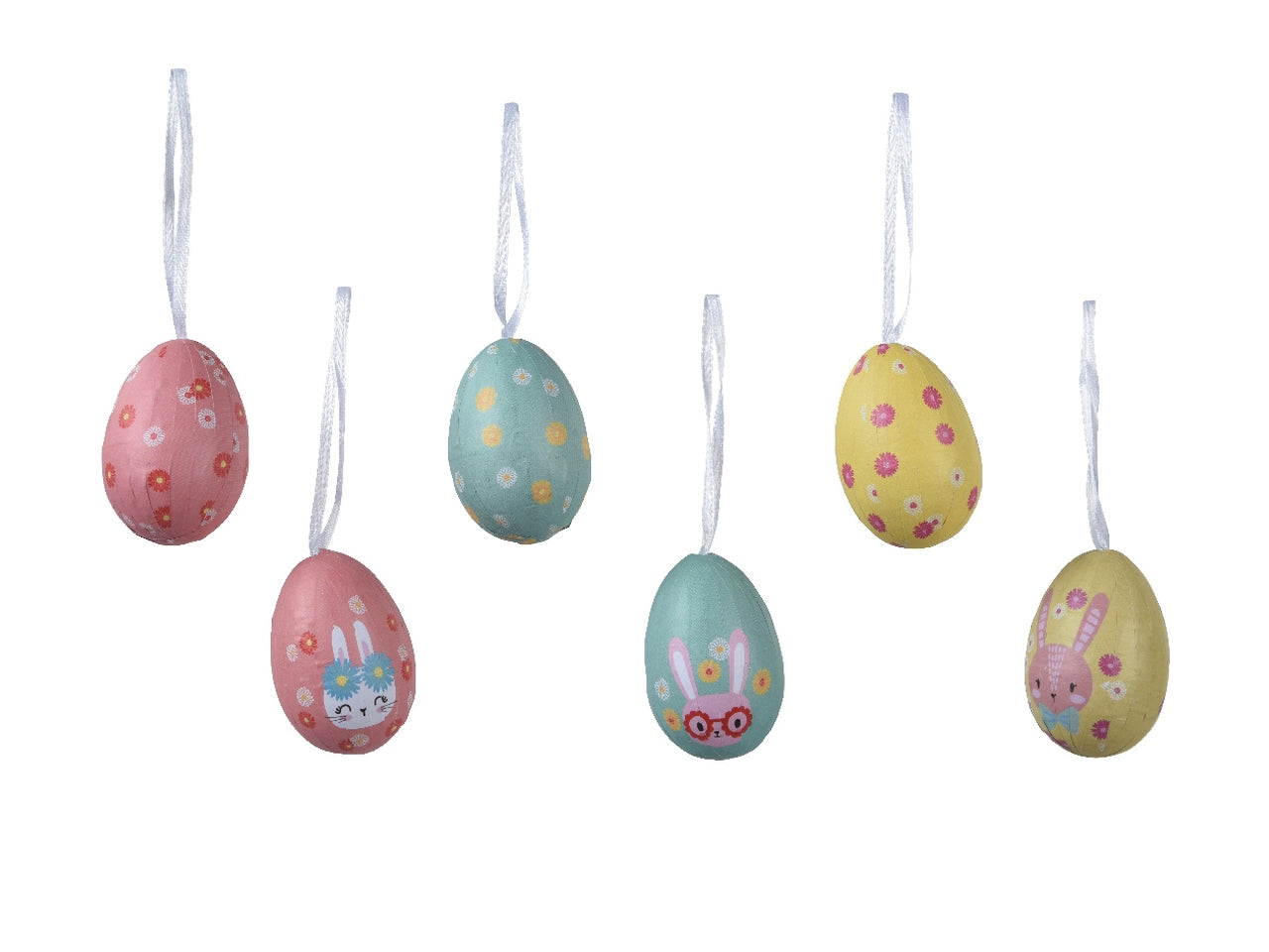 Set da 8 - Ovetti pasquali decorati, in polistirolo multicolor con fantasia assortita - 3,5x5 cm - Kaemingk
