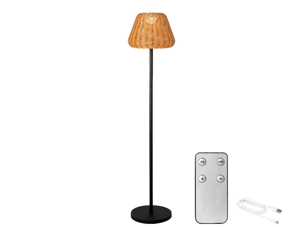 Lampada da terra in vimini con base di metallo nera, illuminazione bianco caldo regolabile, stile Jungle - H 150 cm - Kaemingk
