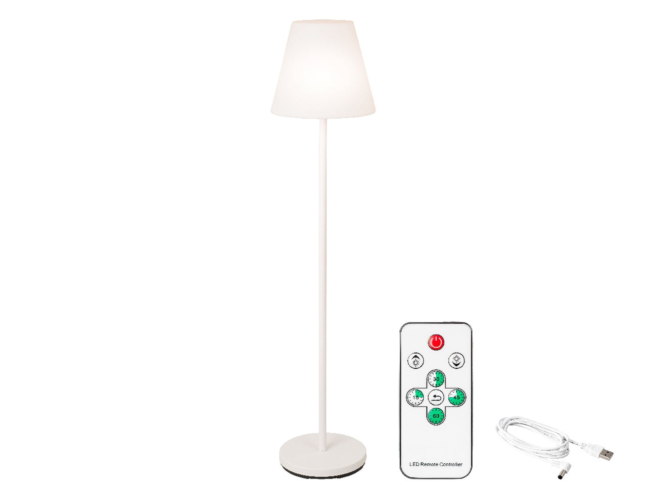 Lampada da terra bianca con tonalità di luce bianco caldo regolabile e caricatore USB, stile contemporaneo - H 150 cm - Kaemingk