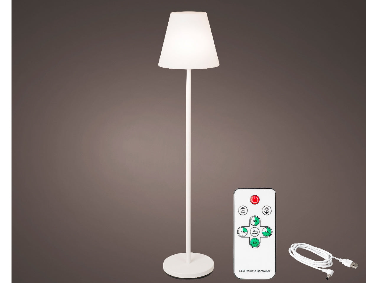 Lampada da terra bianca con tonalità di luce bianco caldo regolabile e caricatore USB, stile contemporaneo - H 150 cm - Kaemingk