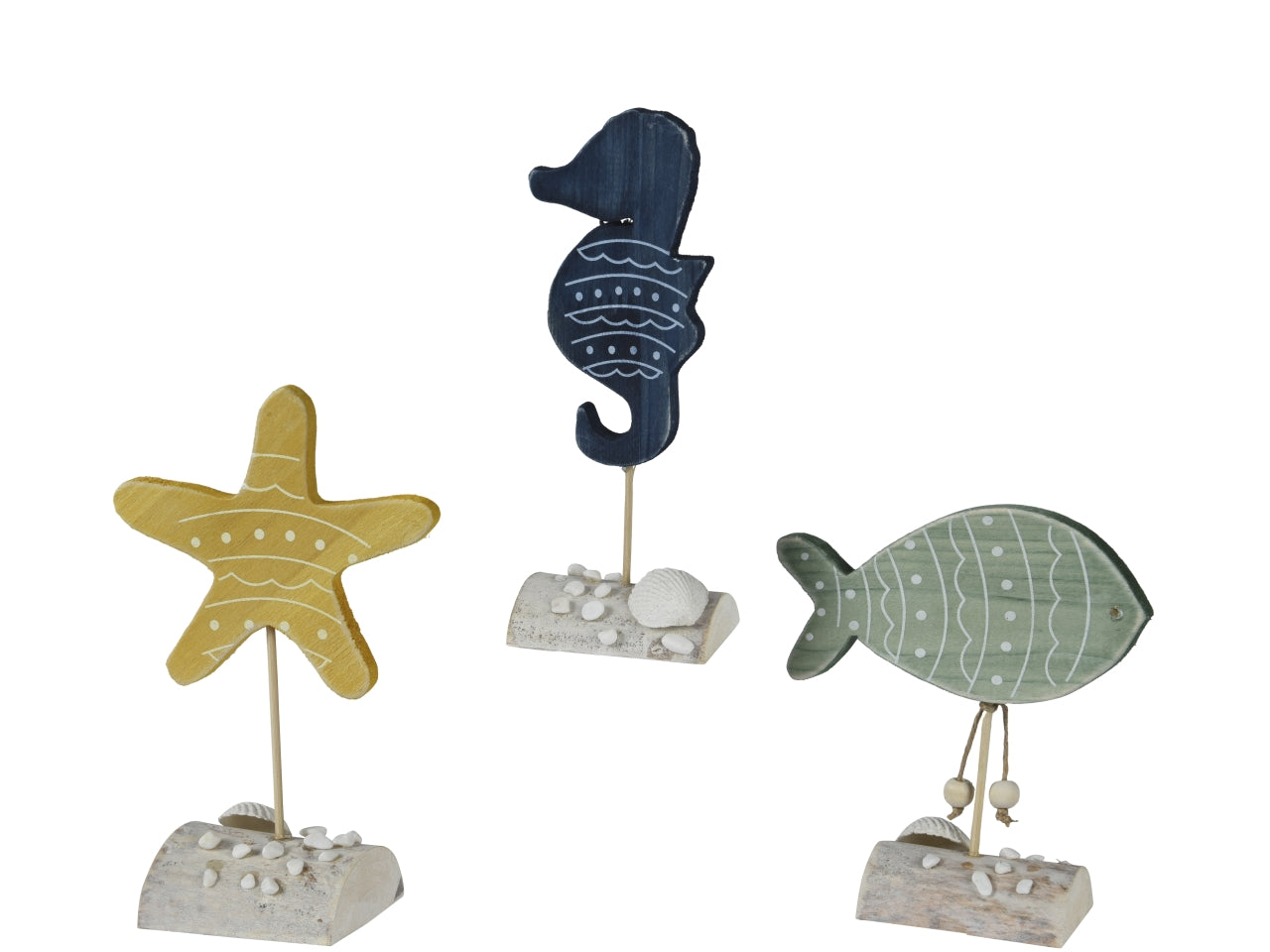 Statua animale marino in legno con base, stile marinaro, 12x5,5xh.21cm, disponibile pesciolino, cavalluccio marino, stella marina - Kaemingk