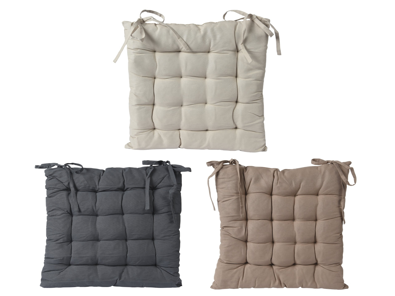 Cuscino per sedia quadrato in colori assortiti monocromatico in cotone stile vintage, con laccetti, 40x40x6cm - Home Textiles by Decoris