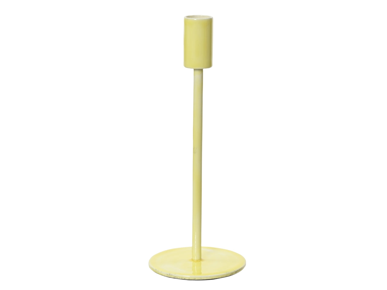 Portacandele moderno in alluminio smaltato lucido giallo chiaro, 22,5x9 cm- Kaemingk
