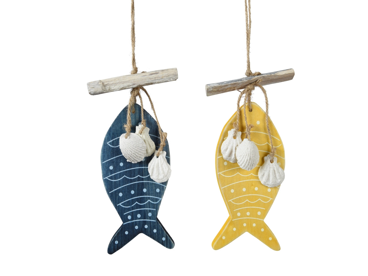Pendente Decorativo Pesciolino in Legno 12x1,5xh.32cm - Stile Marinaro Disponibile in Blu e Giallo - Kaemingk