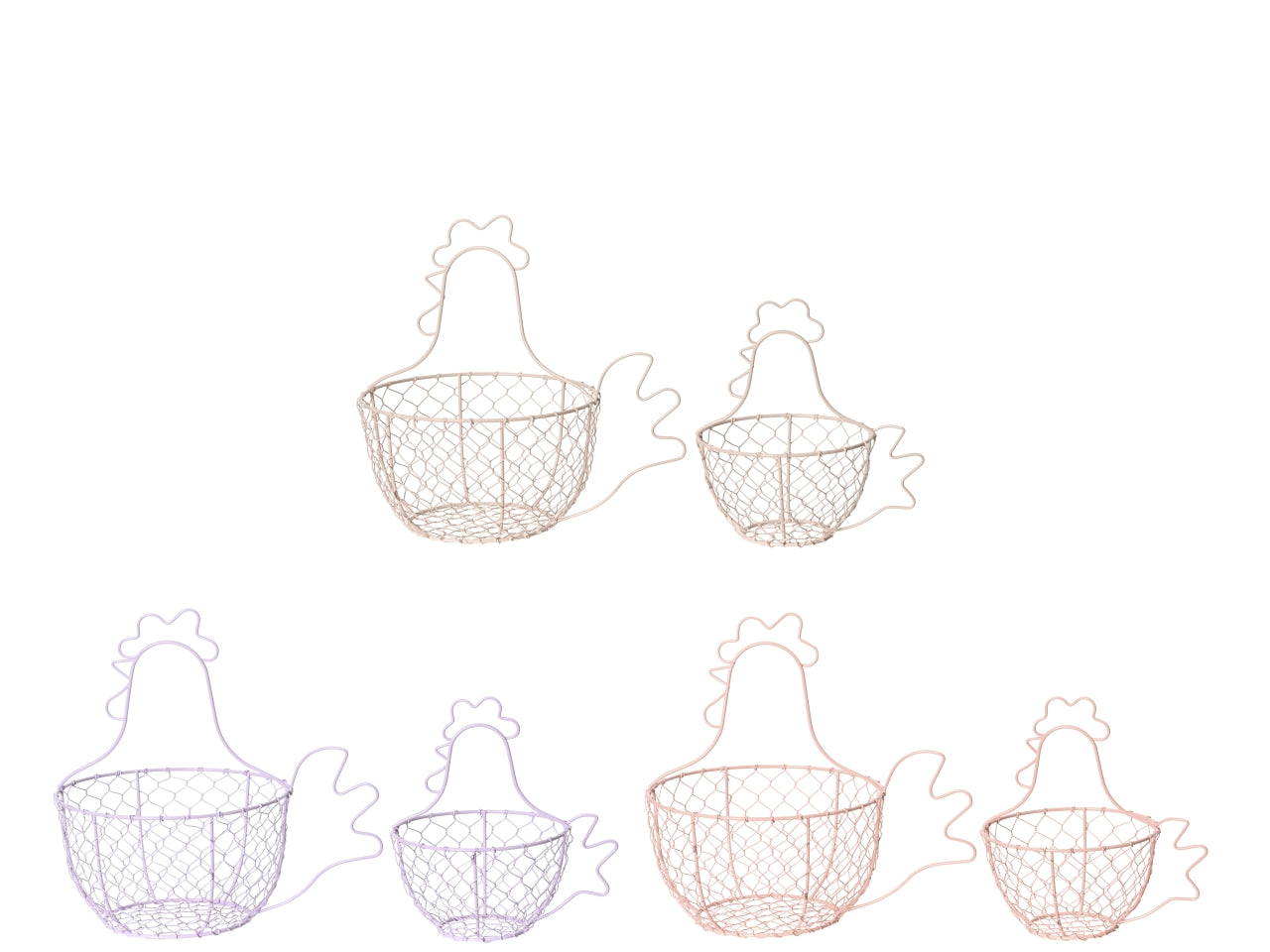 Set di 2 cestini di ferro a forma di gallina 27x20x26,5xd.28cm - disponibile in 3 colori
