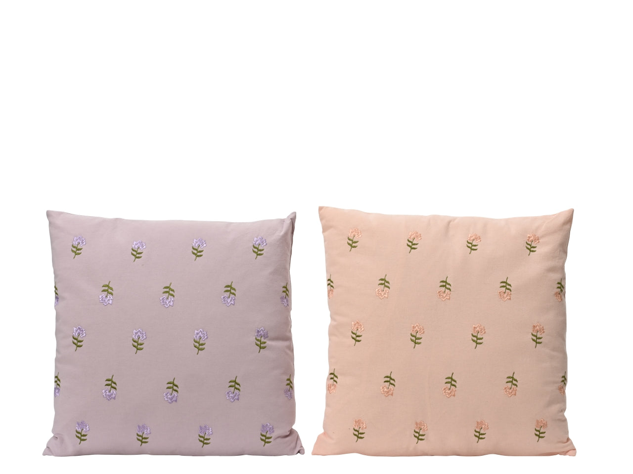 Cuscino in cotone con ricamo di fiori 42x42cm - disponibile nei colori rosa e lilla