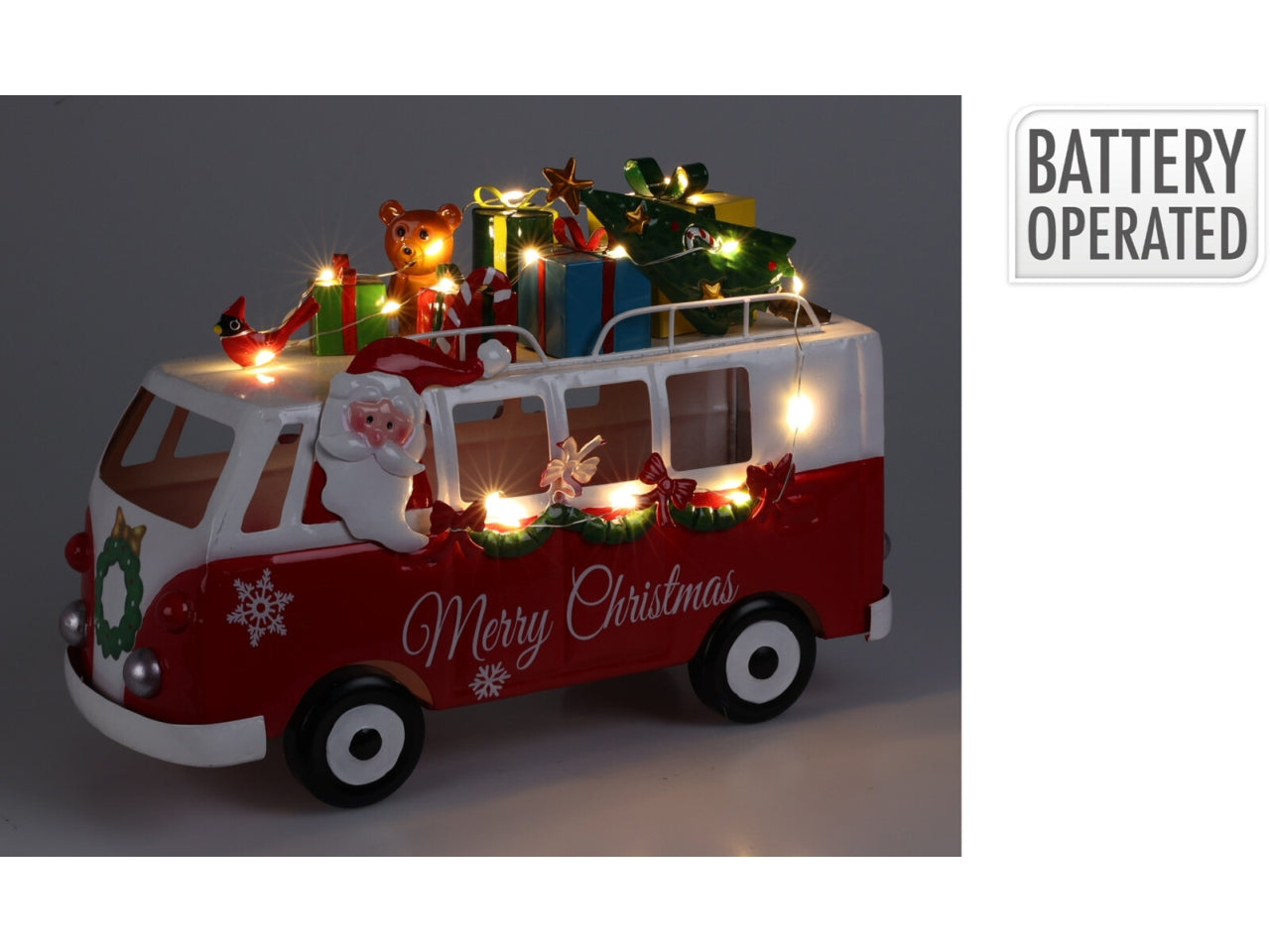 Bus natalizio in metallo con led 31x22cm