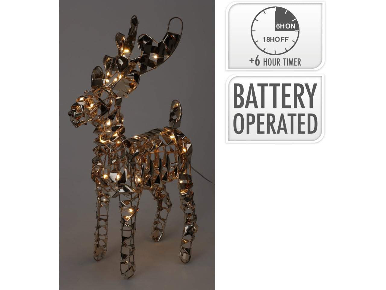 Renna decorativa con 50 led bianco caldo 37cm oro