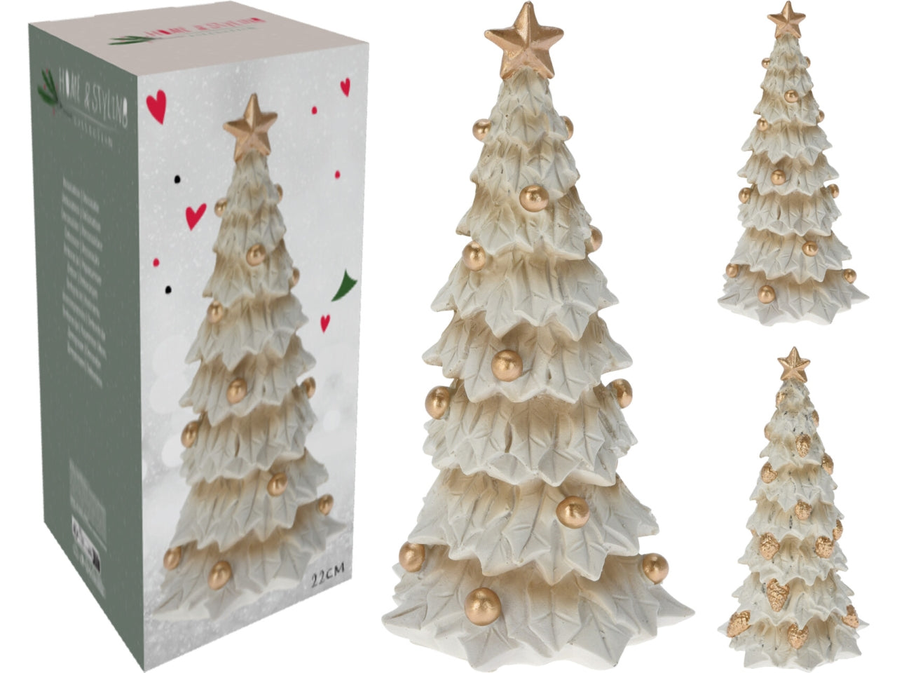 Alberello di natale crema 10x10x22cm in 2 assortimenti