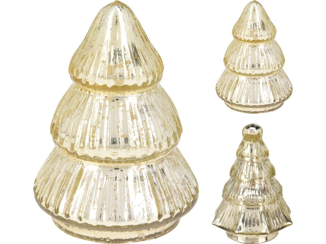 Alberello natalizio decorativo in vetro champagne 9x12cm in 2 assortimenti