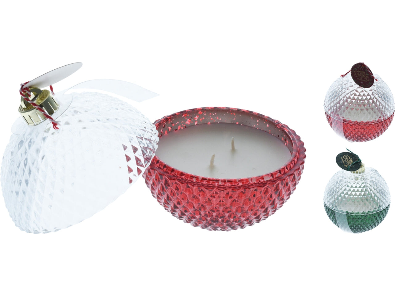 Sfera in vetro con candela 11cm in 2 assortimenti