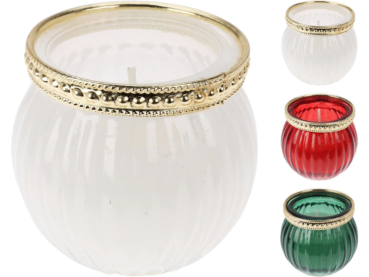 Vaso in vetro con candela 5cm in 3 assortimenti