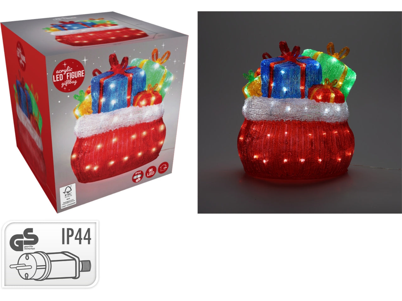 Sacco di doni decorativo acrilico con 96 led 35cm