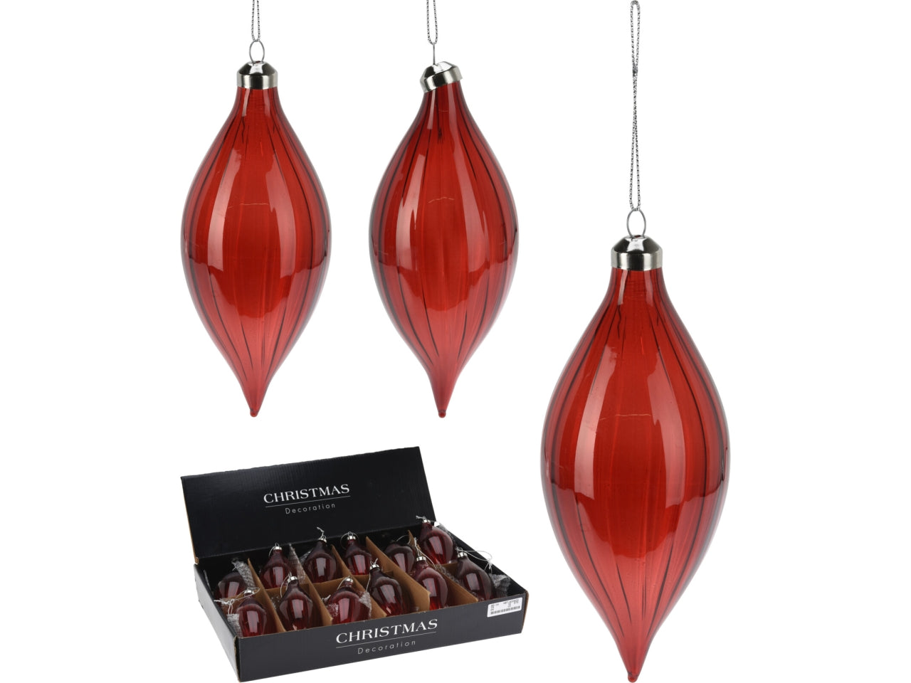 Palla natalizia a goccia in vetro rosso 12cm in 2 assortimenti