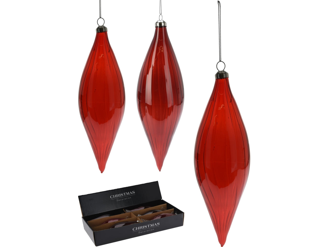 Palla natalizia a goccia in vetro rosso 21cm in 2 assortimenti