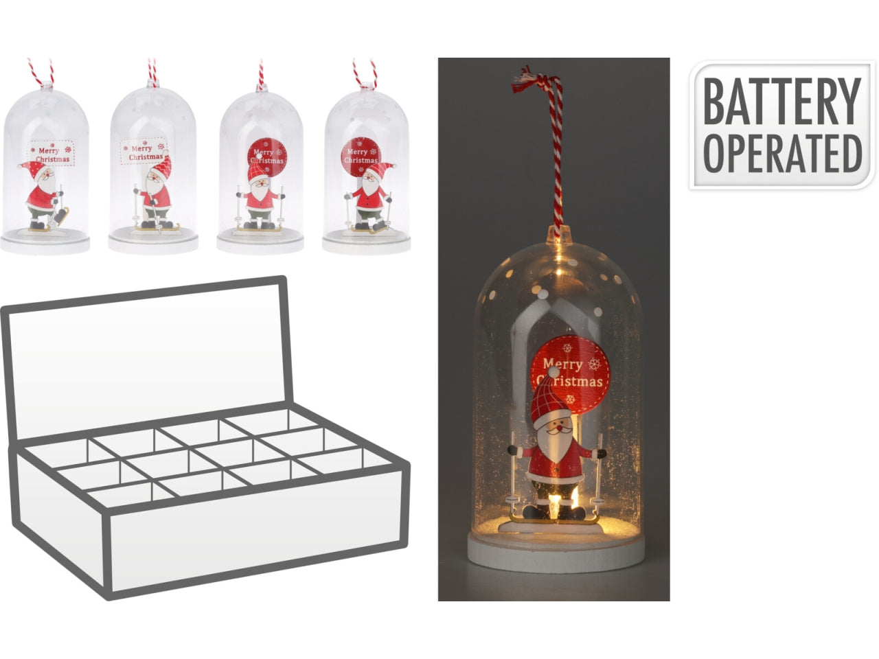 Cloche con soggetti natalizi e led 13cm in 4 assortimenti