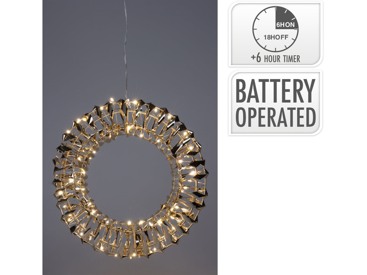 Corona decorativa con 50 led bianco caldo 30cm oro