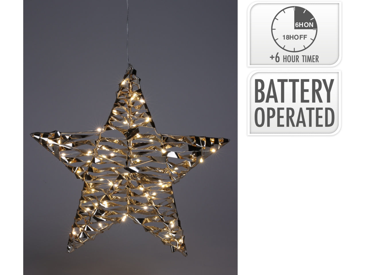 Stella decorativa 40cm oro con 60 led bianco caldo