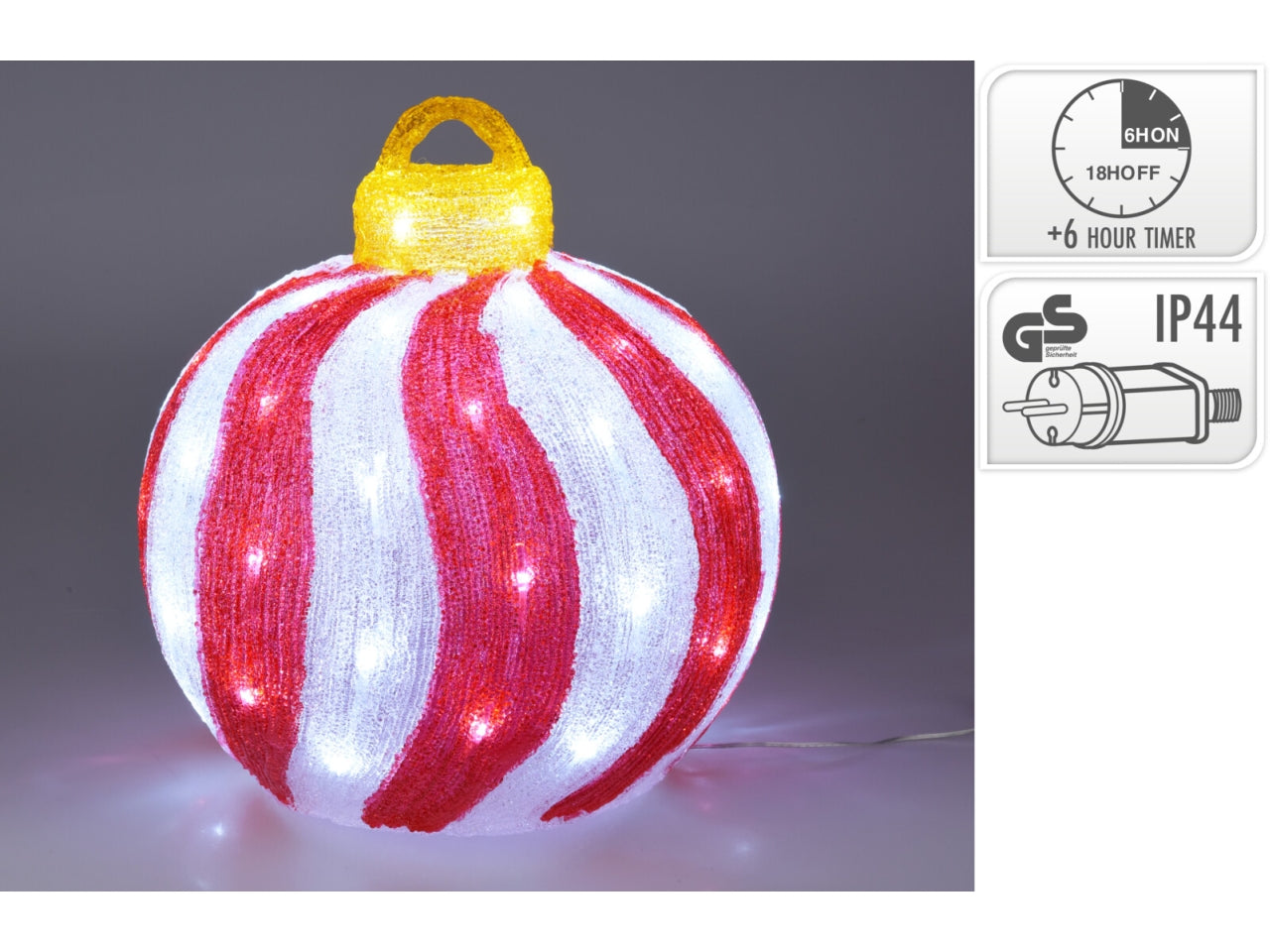 Palla natalizia acrilico rosso con led 39cm
