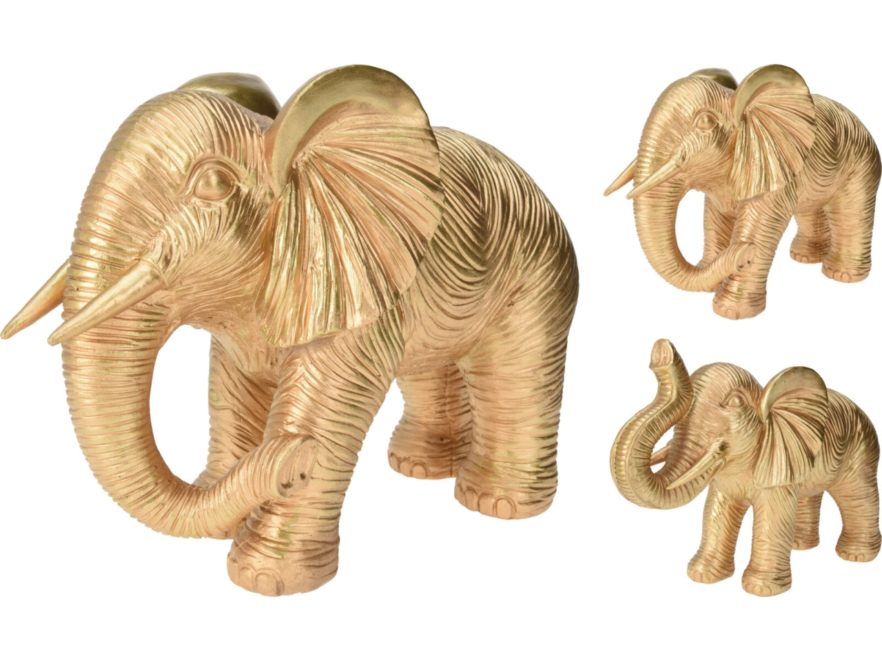 Elefante in resina oro 25cm in 2 assortimenti