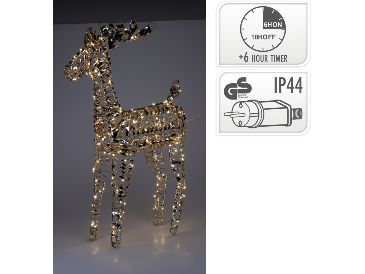 Renna decorativa con 200 led bianco caldo 80cm oro