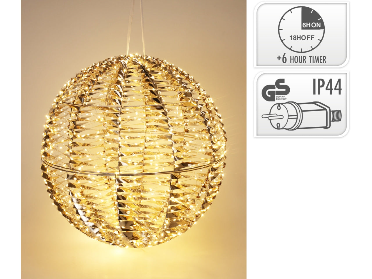 Palla  luminosa 960led bianco caldo 50cm oro