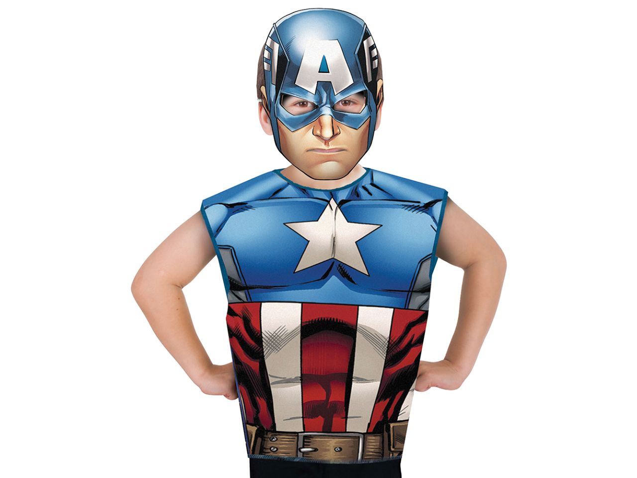 Rubies captain america costume party - il set comprende camicia e maschera in cartone taglia 3 - 4 anni