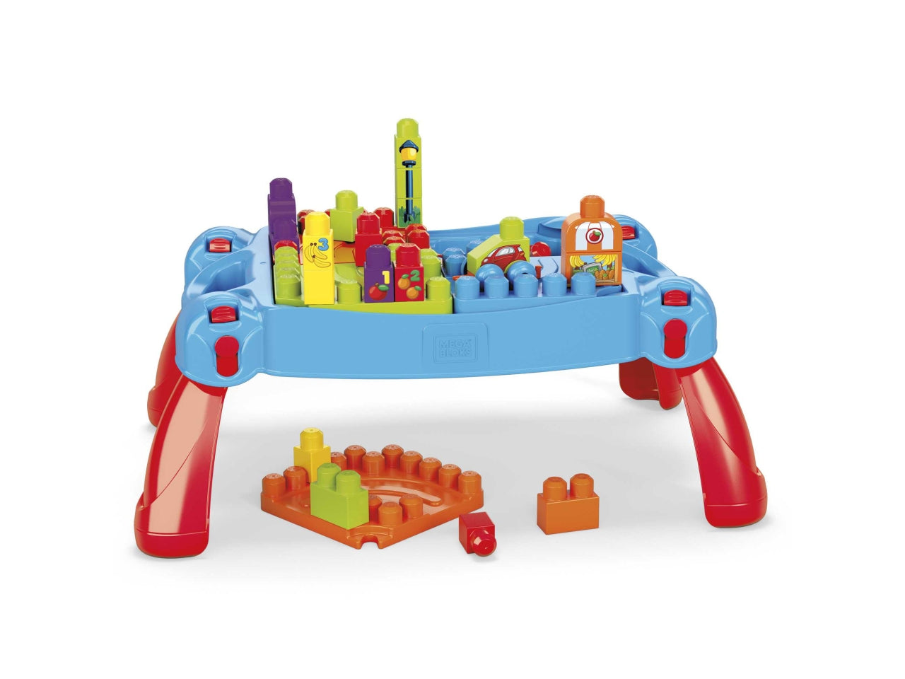 Mega Bloks- First Builders Tavolino Multi attività Blu e Rosso, 3 in 1 con 30 Blocchi da Costruzione, Giocattolo per Bambini 1+Anni - Mattel