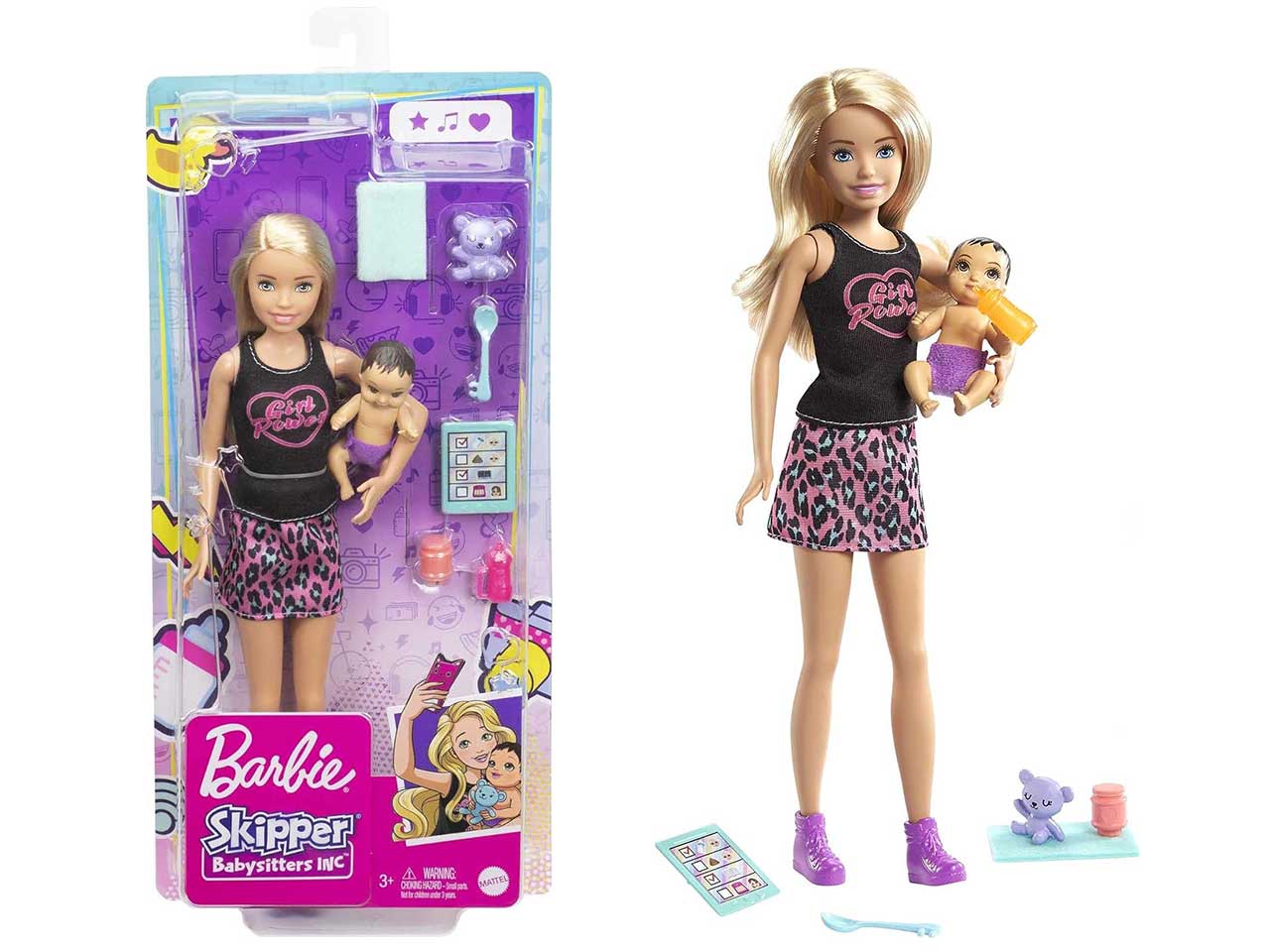 Barbie Skipper babysitter doll con bebè e accessori, per bambine dai 3+ anni, Mattel