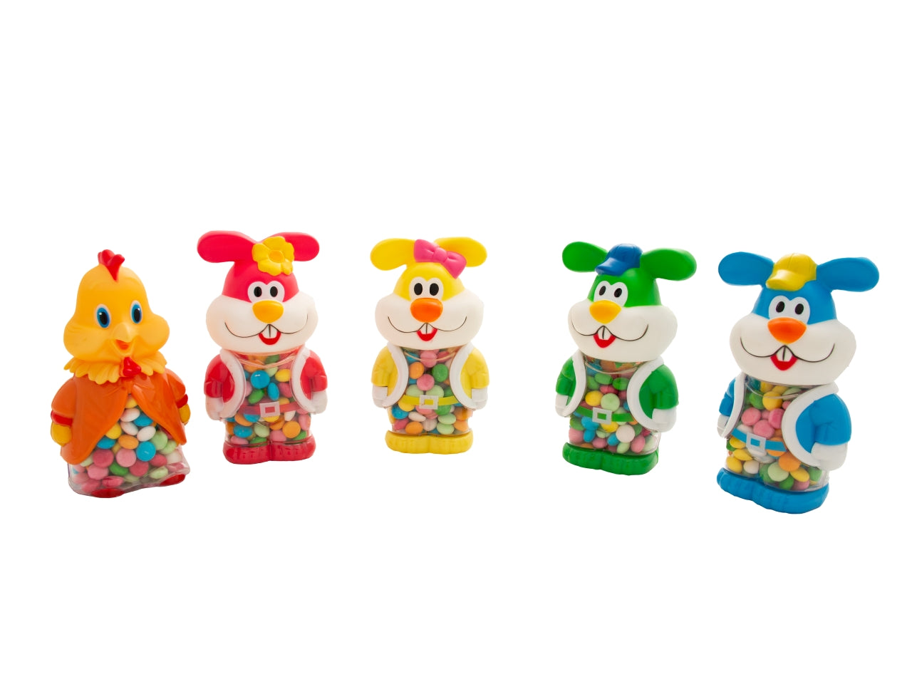 Salvadanaio in motivo di figure di pasqua con perle di zucchero 35x110g