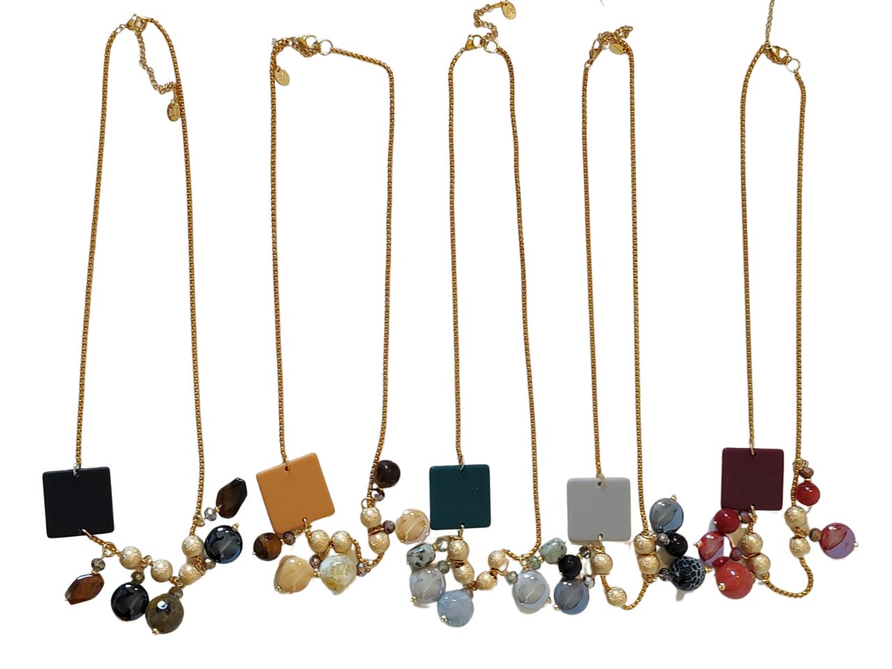 Collana in acciaio e resina con pietra