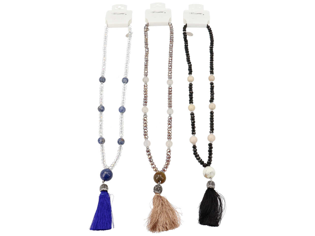 Collana con pietre, cristalli e tessuto