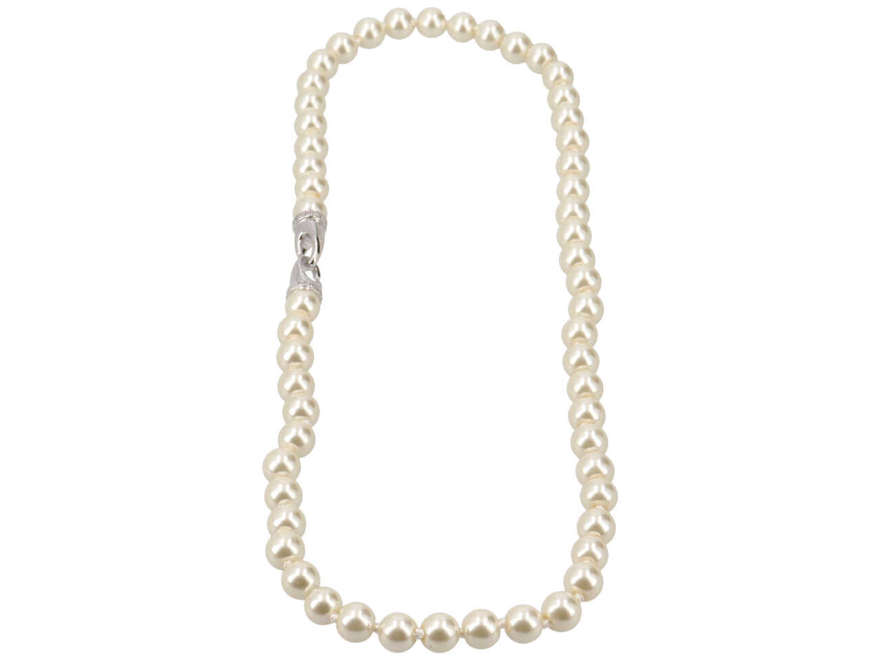 Collana perla vetro con chiusura metallo con strass