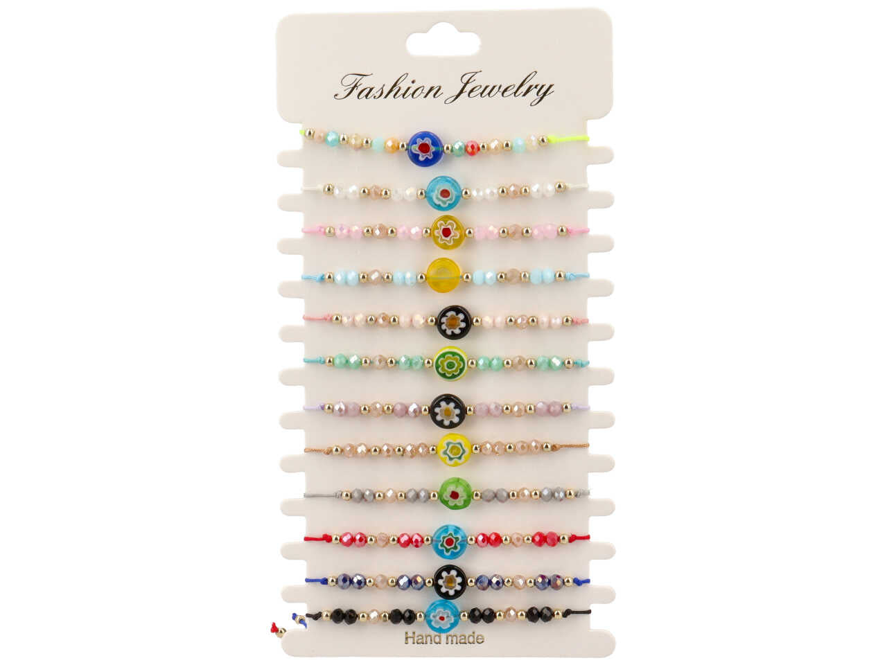 Bracciale cordino in tessuto con cristallo e vetro