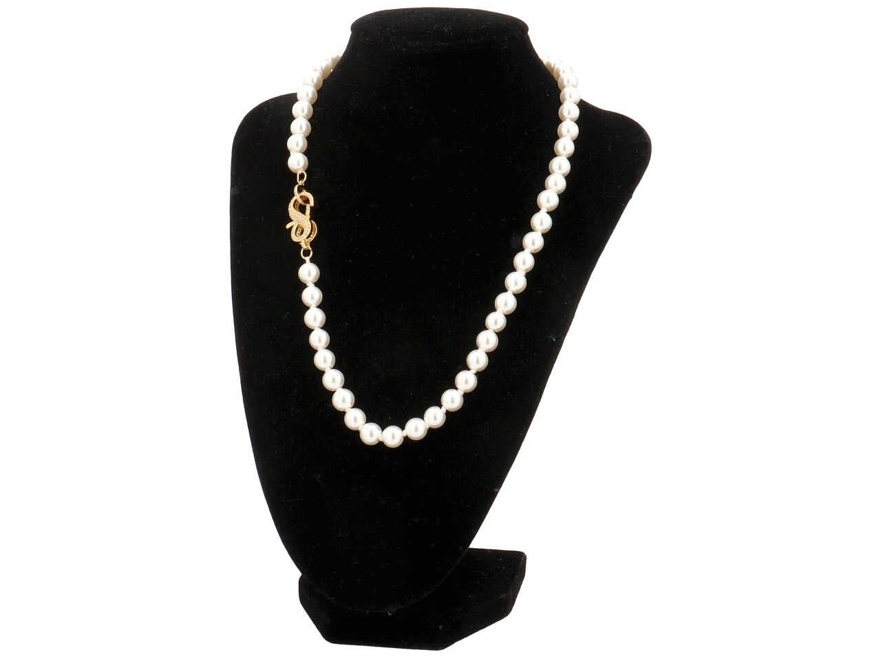 Collana con perla in vetro 8mmx45cm e chiusura metallo e zirconi