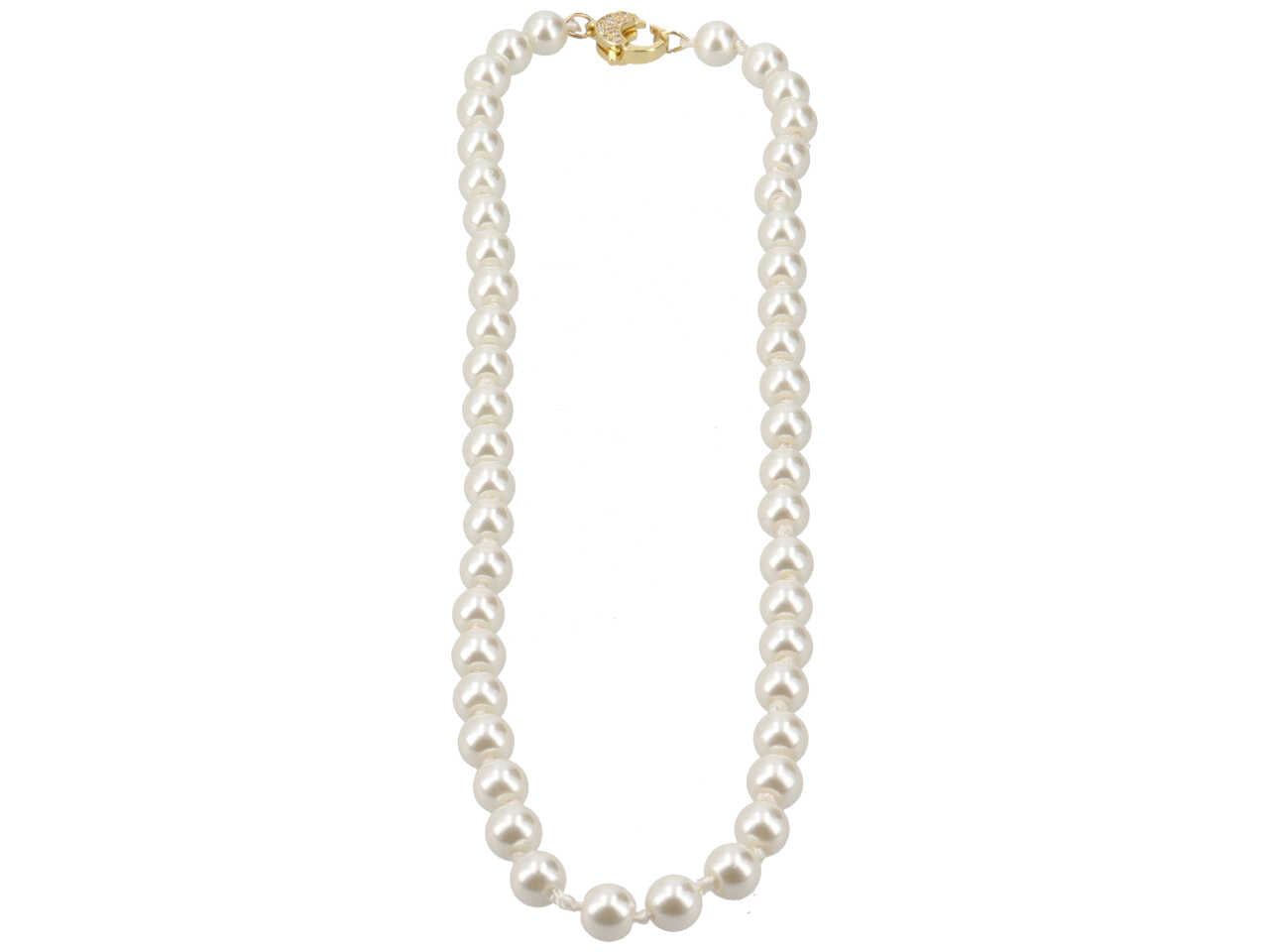 Collana con perla in vetro 8mmx45cm e chiusura metallo e zirconi