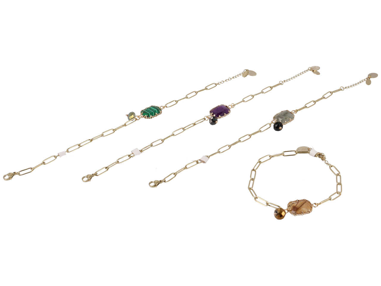 Bracciale in acciaio + pietra + rame + cristallo