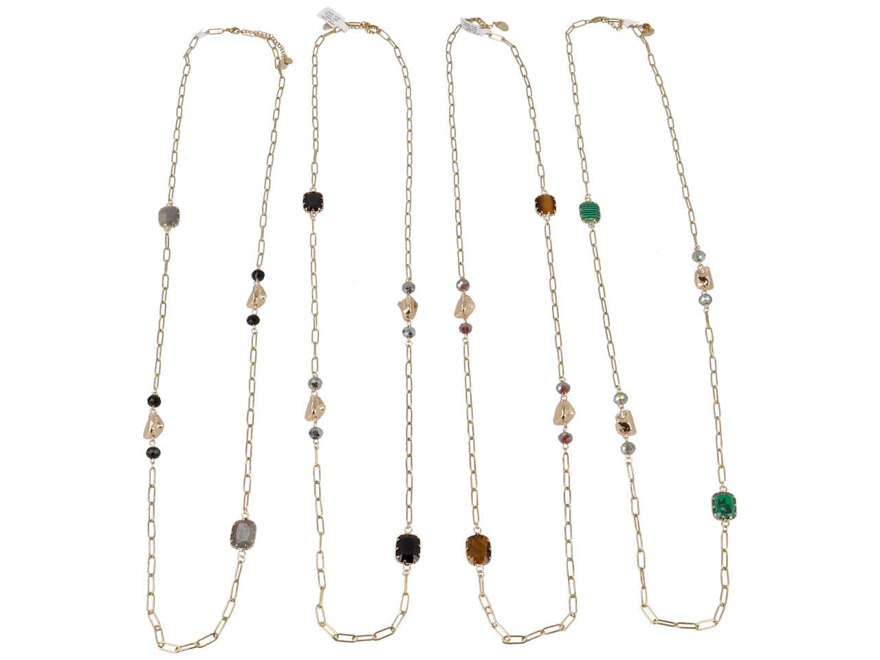 Collana in acciaio + pietra + rame + cristallo
