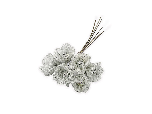 Fiore lame' argento 6 pezzi fb4836-arg