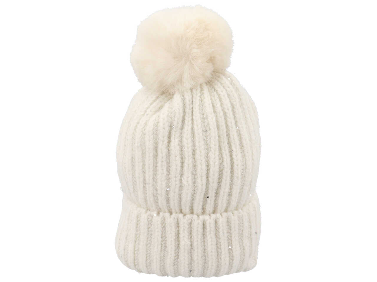 Cappello donna con pon pon nei colori bianco, lilla, nero e taupe