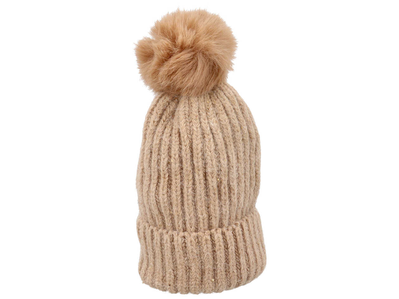 Cappello donna con pon pon nei colori bianco, lilla, nero e taupe