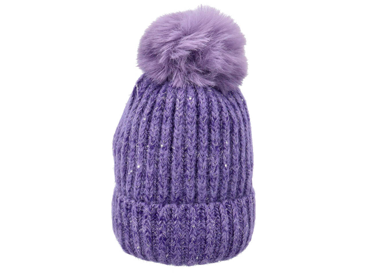 Cappello donna con pon pon nei colori bianco, lilla, nero e taupe