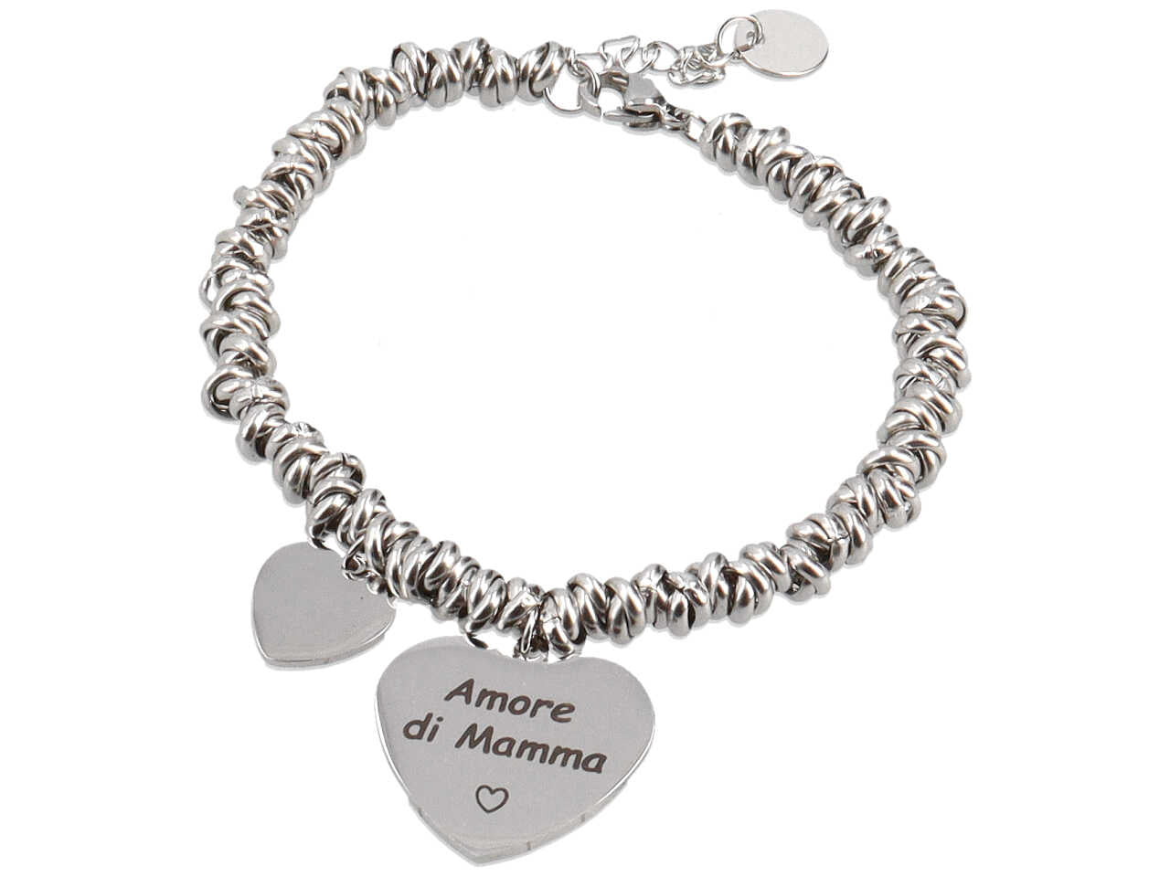 Bracciale in acciaio ad anelli con ciondolo cuore amore di mamma